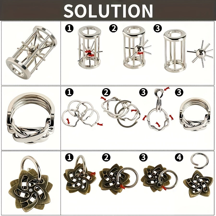 3pcs Metal Puzzle Set - Unlock Toy Brain Teasers for All Ages - Perfect for Gifts & Parties