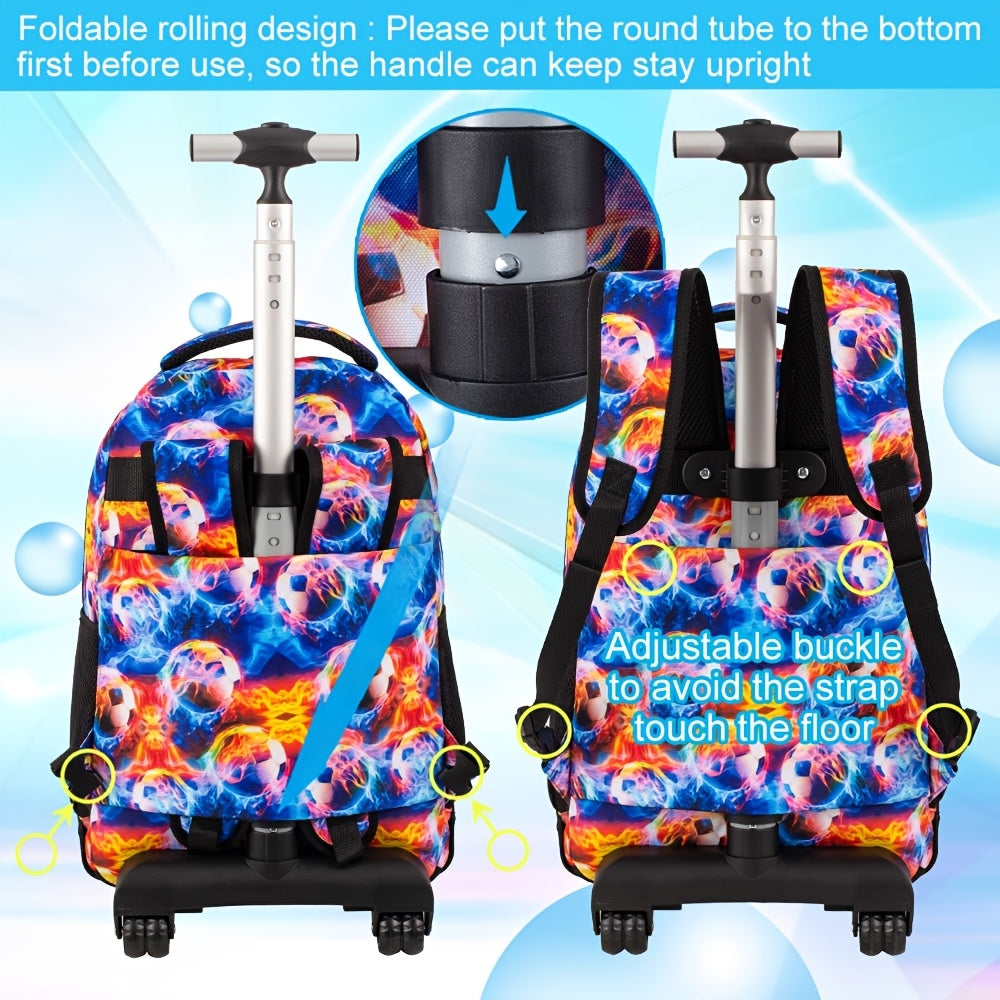 3pcs Lightning Soccer Rolling Backpack Set for Boys with Lunch Box and Pencil Case - CCJPX