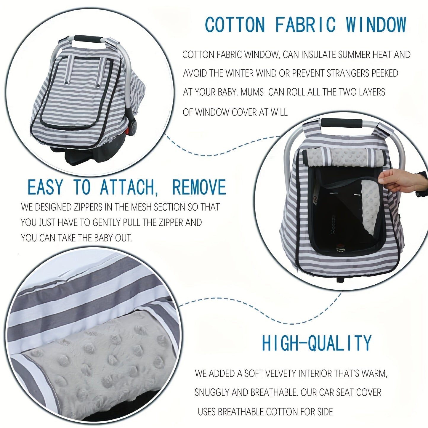 Gray Striped Windproof Car Seat Canopy - Cozy & Warm Cover for Kids