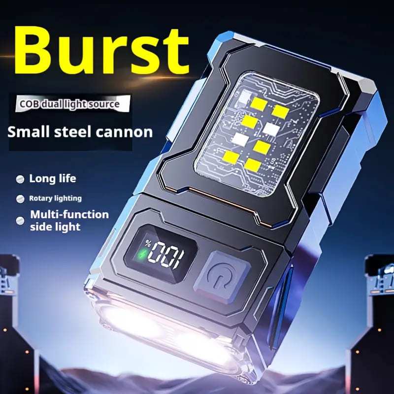 Ultra Bright Mini LED Flashlight - Rechargeable COB Work Light with Rotatable Head, Metal Clip & Magnet, 7 Modes
