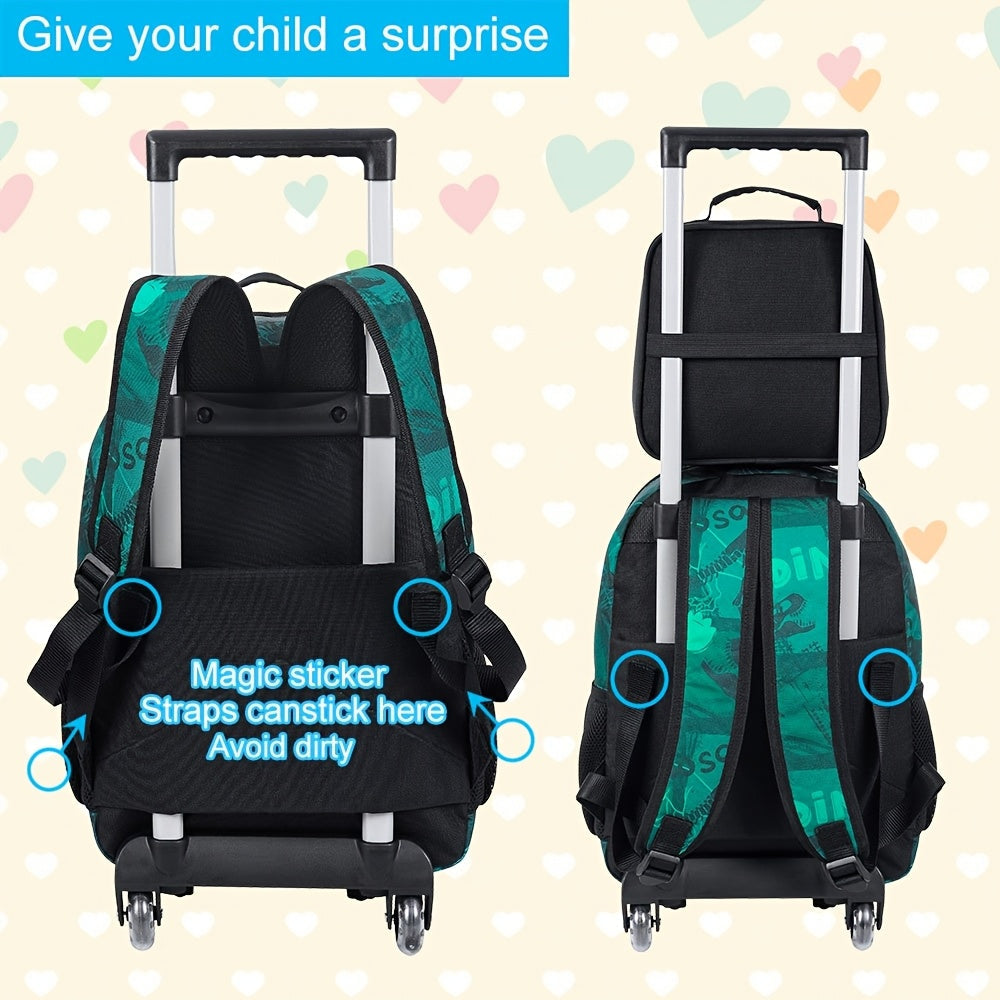 3pcs Rolling Backpack for Boys with Adjustable Straps and Roller Wheels