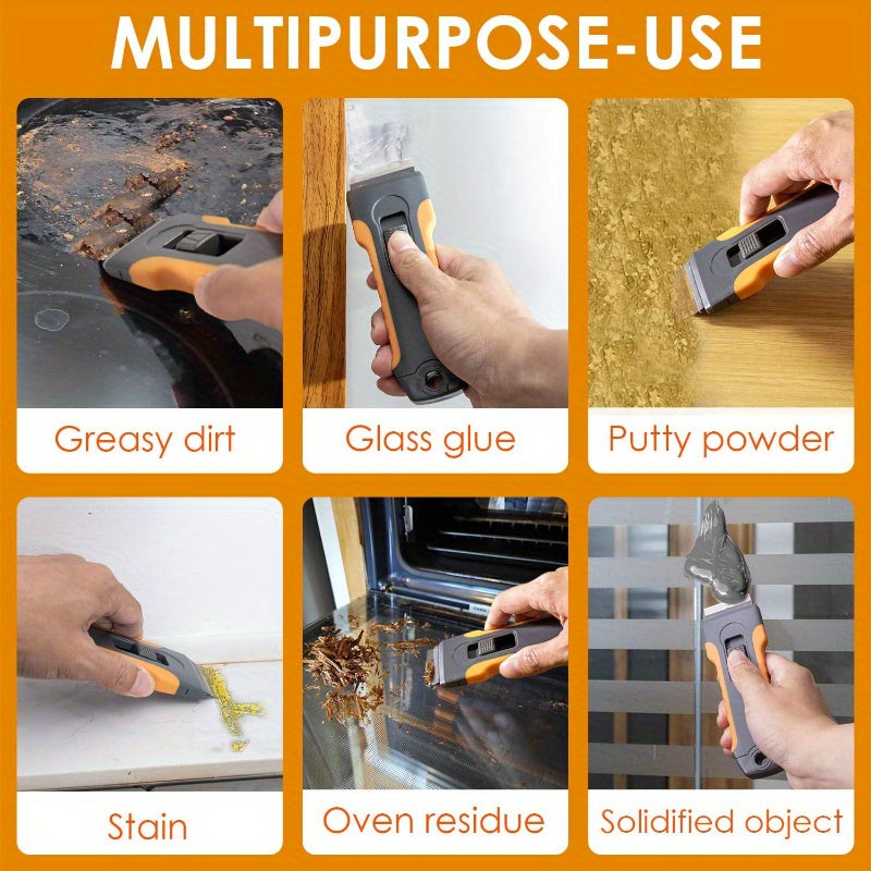 10-Blade Adhesive Removal Scraper Tool with Tail - Versatile Glass & Surface Cleaner