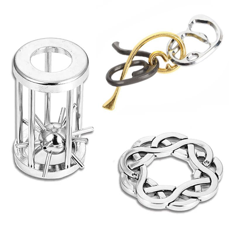 3pcs Metal Puzzle Set - Unlock Toy Brain Teasers for All Ages - Perfect for Gifts & Parties