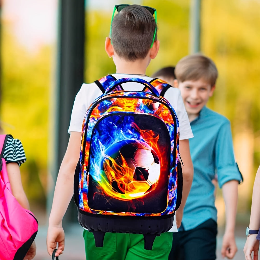 3pcs Lightning Soccer Rolling Backpack Set for Boys with Lunch Box and Pencil Case - CCJPX