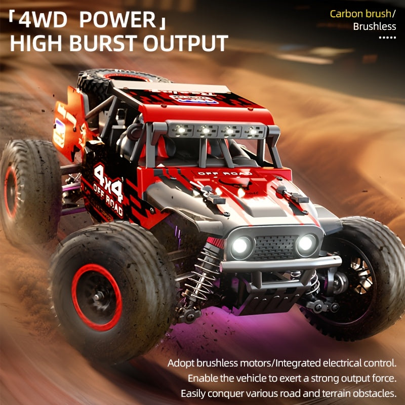 2025 Red Off-Road RC Toy Car - Brushless Motor, 55Km/h, Rechargeable, LED, Space Theme