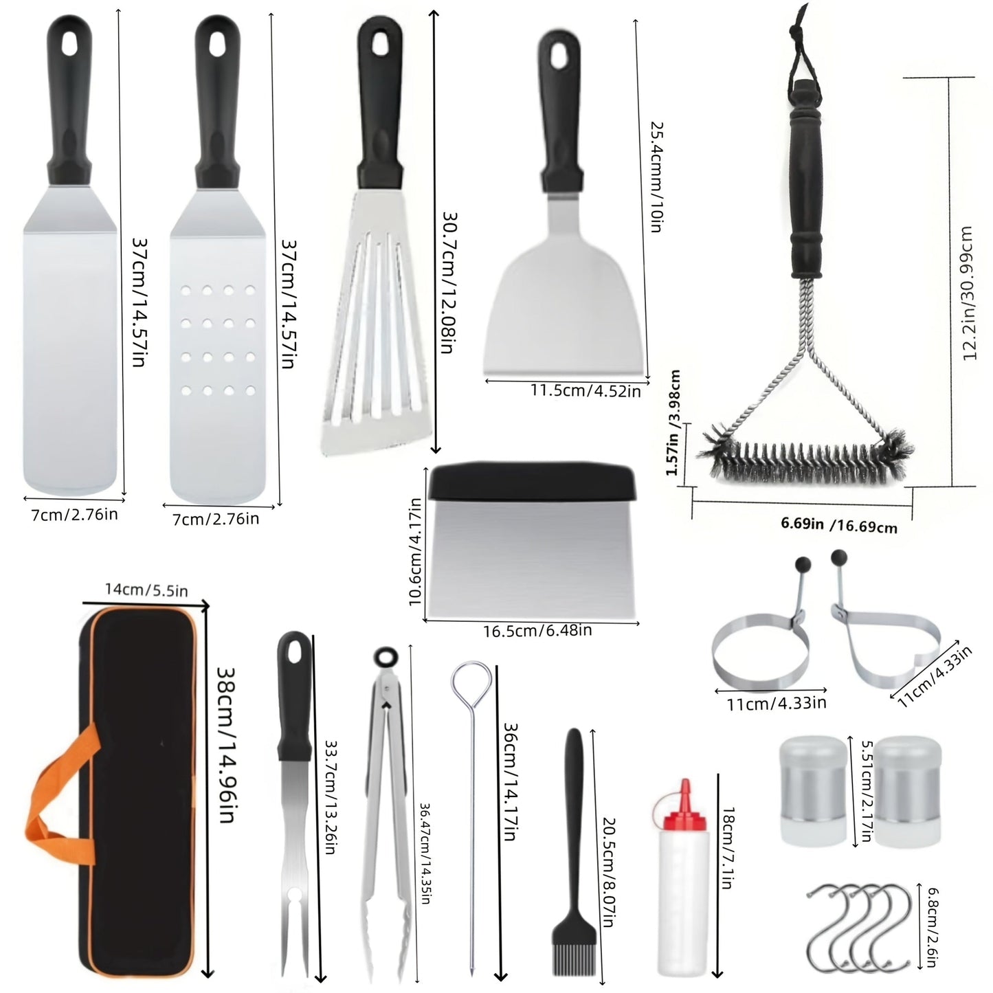 32pcs Blackstone Grill Accessory Kit - Stainless Steel Flat Top Grilling Set with Cleaning Brush, Spatula, Pizza Cutter, Skewers & More for Outdoor BBQ & Camping