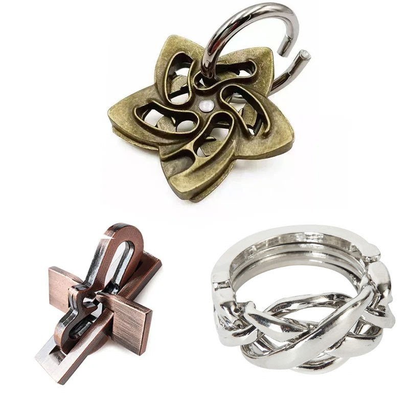 3pcs Metal Puzzle Set - Unlock Toy Brain Teasers for All Ages - Perfect for Gifts & Parties