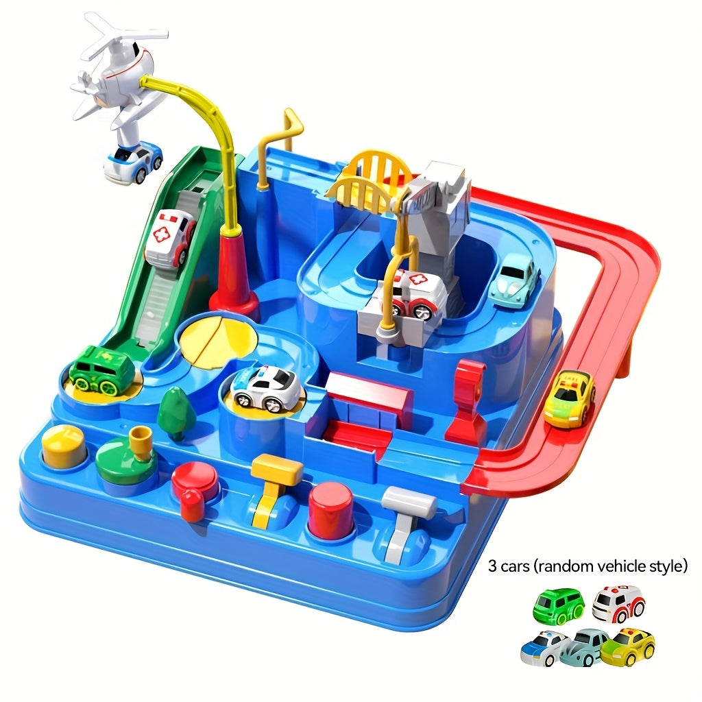 Adventure Track Playset with Magnetic Cars - Educational City Rescue Toy for Kids, Includes 3 Mini Vehicles, Perfect Gift for Boys & Girls