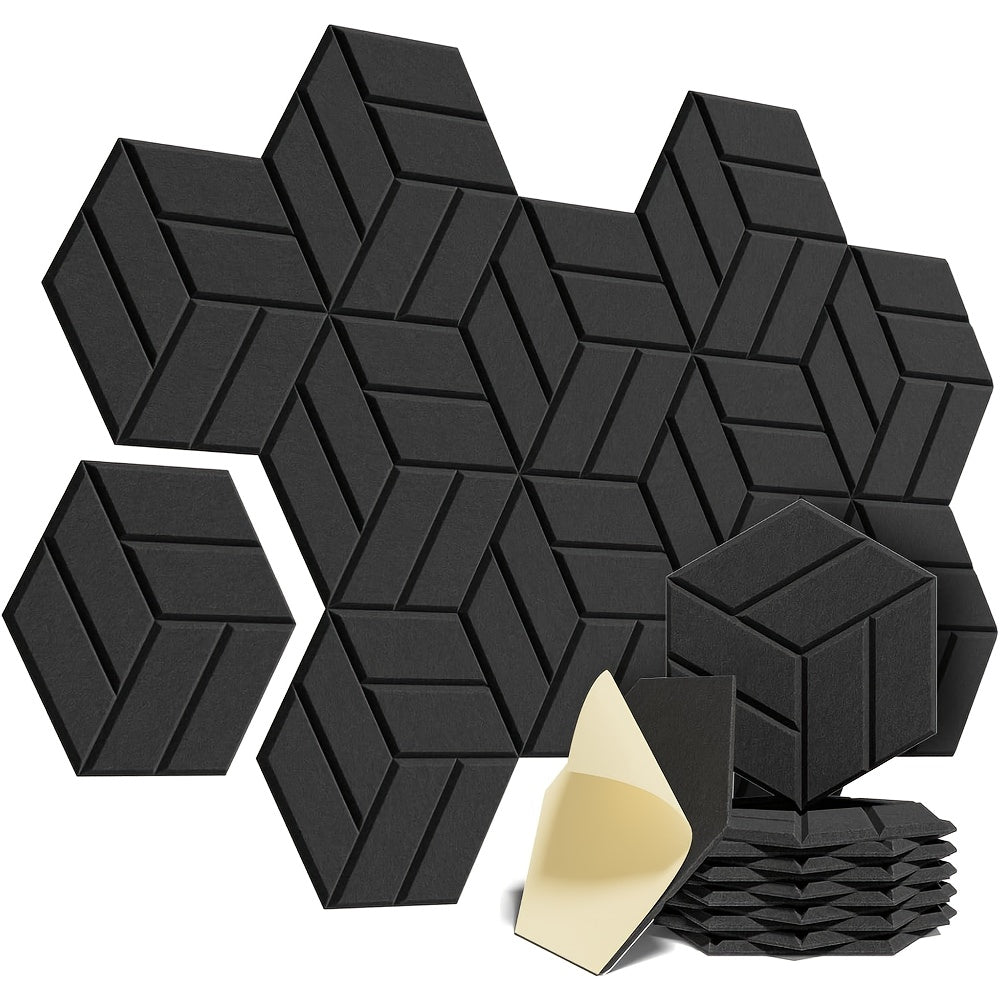 12pcs Self-Adhesive Acoustic Panels - High Density Soundproof Foam, Flame Resistant, Noise Absorbing & Echo Eliminating (Black/Dark Gray/White)
