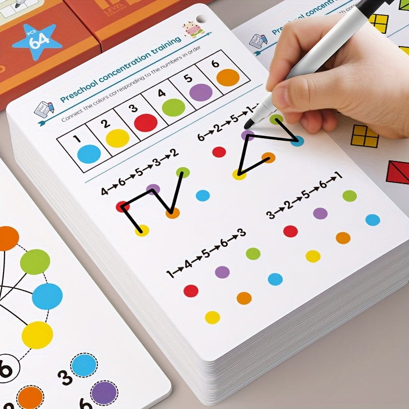 64-Page Reusable Kids Tracing Cards with Dry Erase Marker – Enhance Preschool Skills