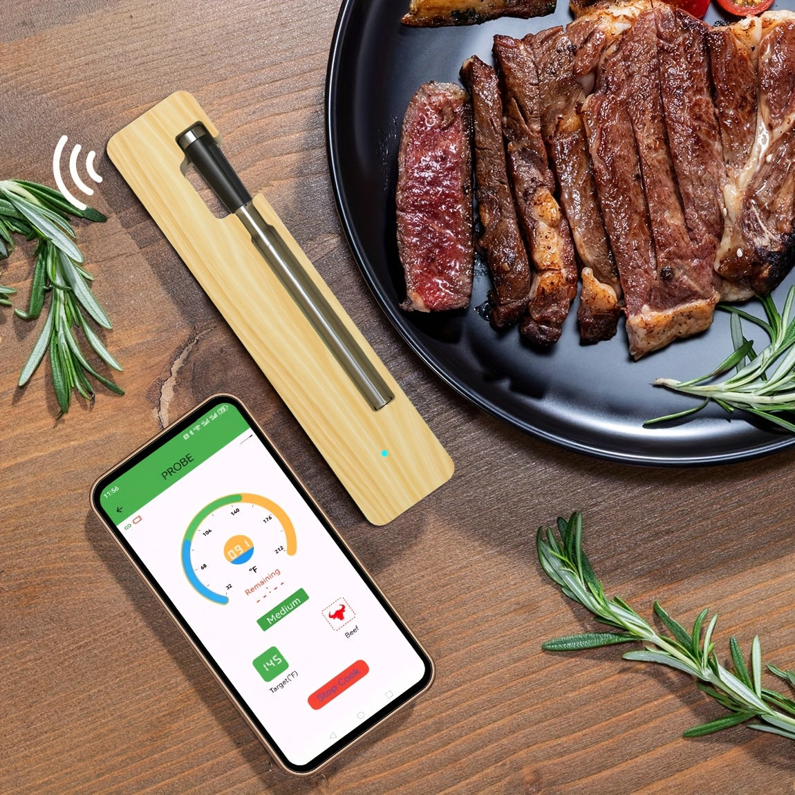 1pc Digital Meat Thermometer - USB Rechargeable, Stainless Steel