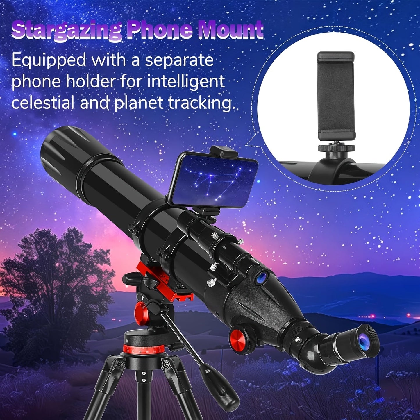 450x Magnification Refractor Telescope, 90mm Aperture with AZ Mount & Phone Holder - Ideal for Stargazing & Bird Watching - Perfect Gift