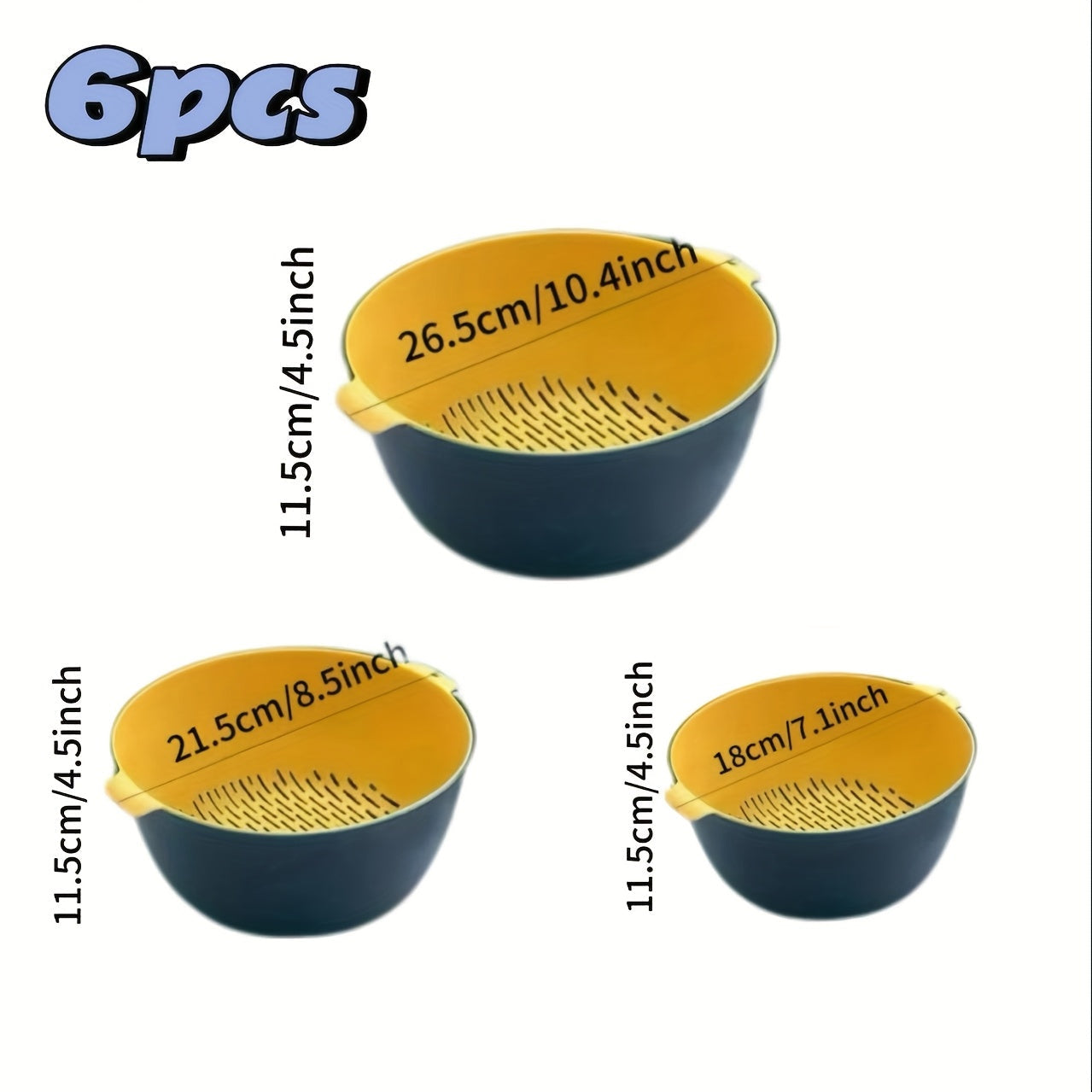 6pcs Double Drain Kitchen Strainer Set - Ideal for Fruits, Vegetables & Thawing