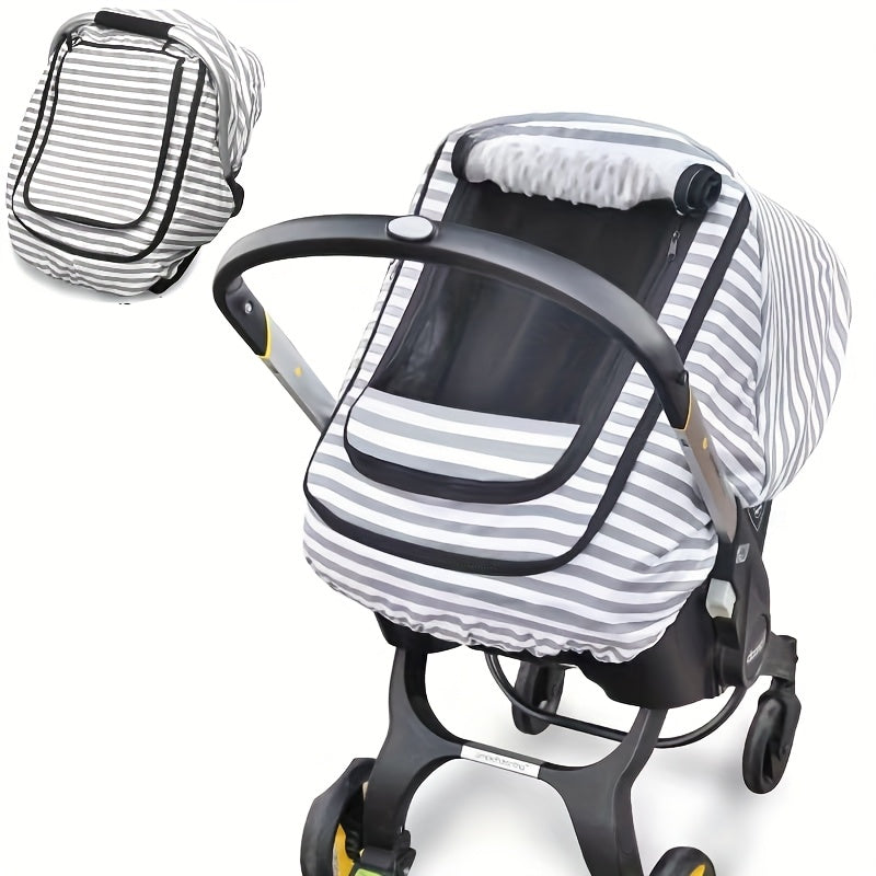 Gray Striped Windproof Car Seat Canopy - Cozy & Warm Cover for Kids