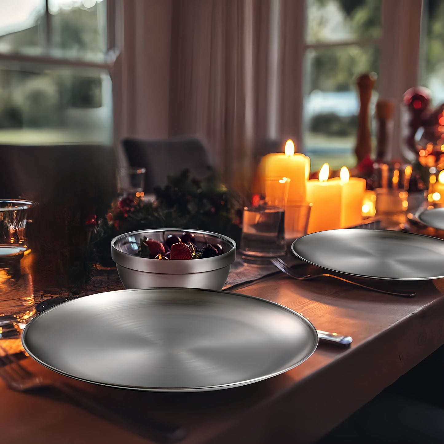 12pcs Stainless Steel Plates & Bowls Set - Insulated, Dishwasher Safe, Perfect for Camping & Gatherings