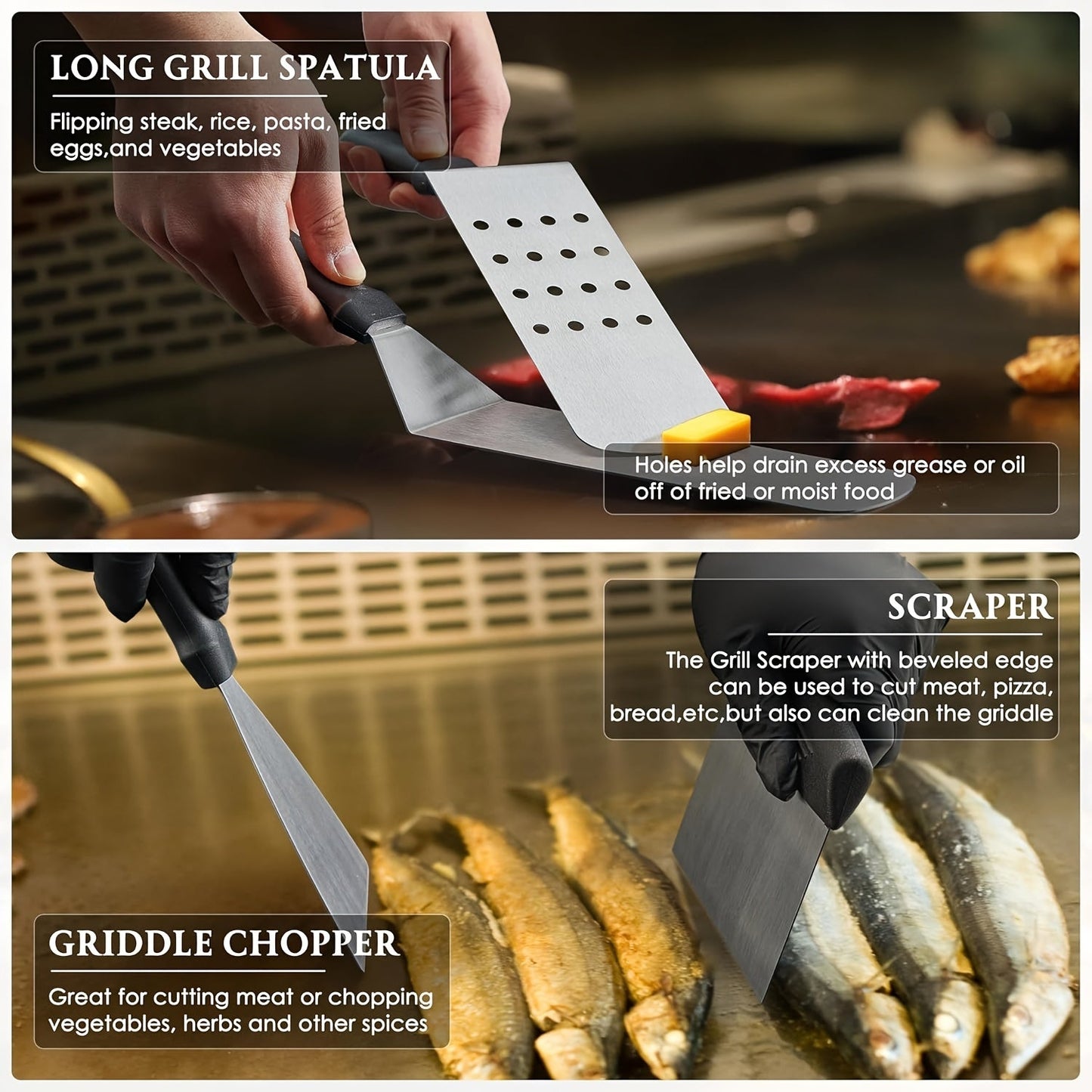 32pcs Blackstone Grill Accessory Kit - Stainless Steel Flat Top Grilling Set with Cleaning Brush, Spatula, Pizza Cutter, Skewers & More for Outdoor BBQ & Camping