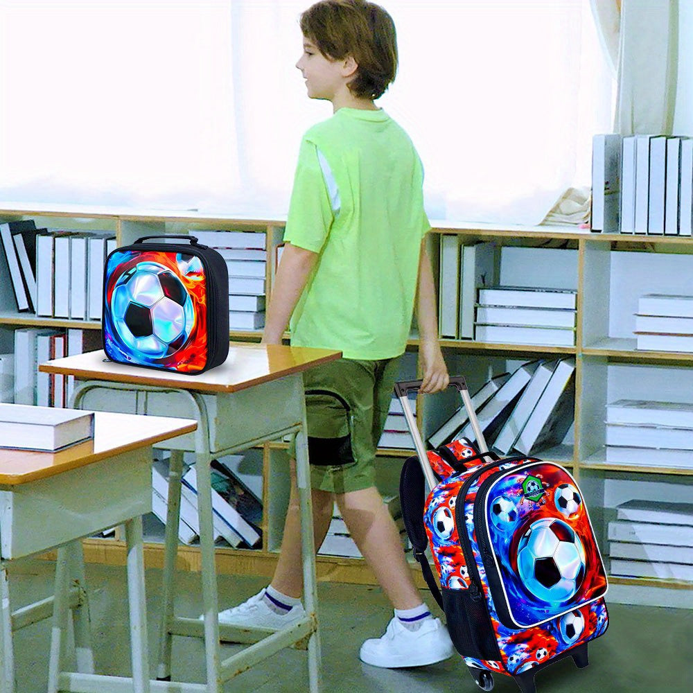 3pcs Rolling Backpack for Kids with Wheels - Soccer Design
