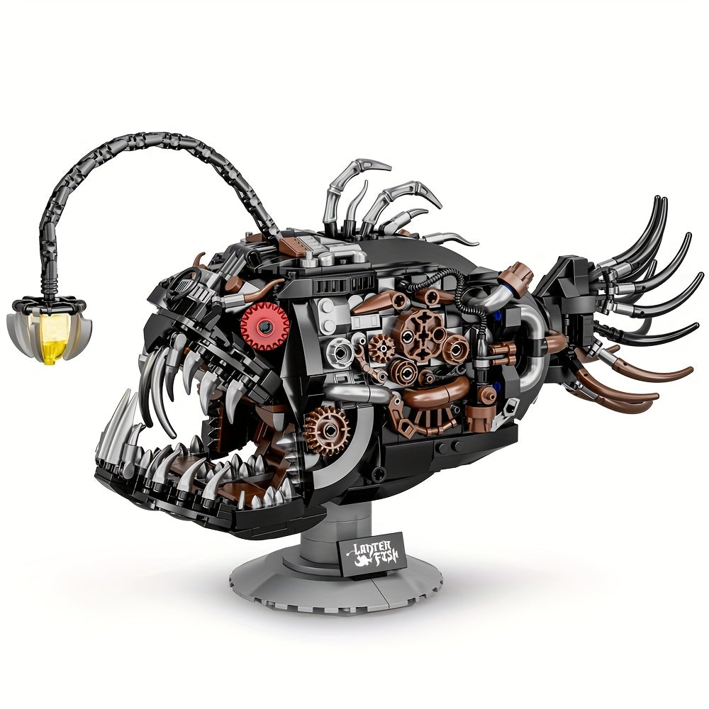 1038pcs Mechanical Lantern Fish Building Block Set - Steampunk Style Collectible for Adults