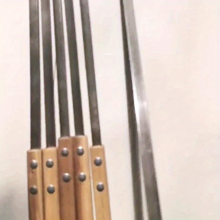 Heavy Duty Stainless Steel BBQ Skewers with Wooden Handles | Durable Outdoor Grill Utensils