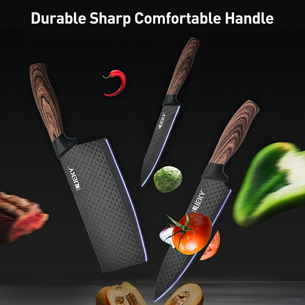 6pcs Multi-Size Kitchen Knife Set - Stainless Steel, Super Sharp, Brown Handles, Ideal for Cooking & Camping, Perfect Gift with Elegant Packaging