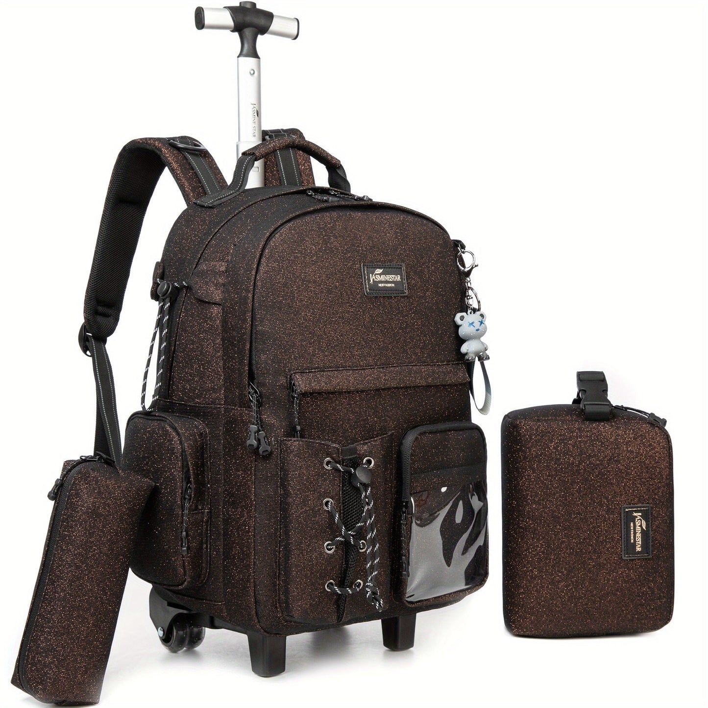 3pcs Boys' Rolling School Backpack with Lunch Box & Pencil Case - Durable 17.3 Inch Trolley Bag, Adjustable Straps, In-Line Wheels, Stylish Travel Essentials