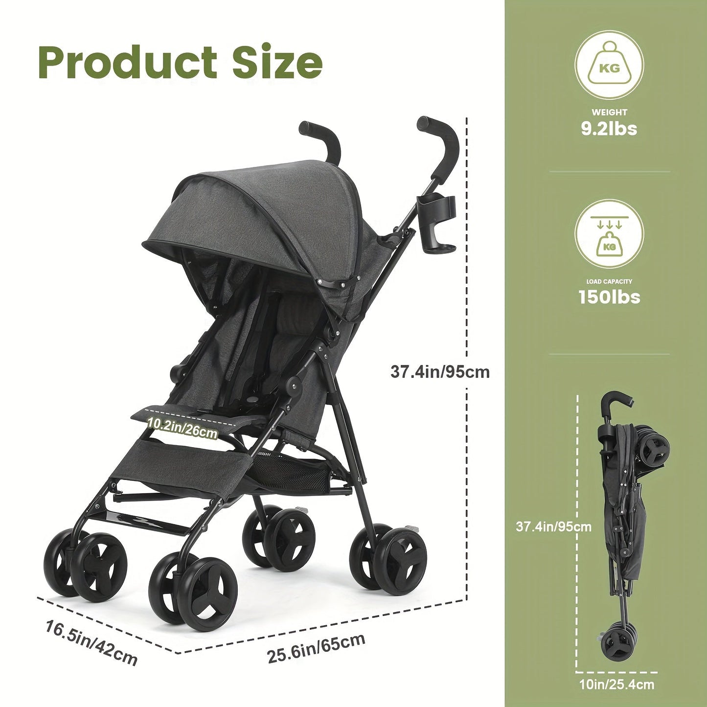 Lightweight Foldable Baby Travel Stroller with Secure 5-Point Harness & Sun Canopy