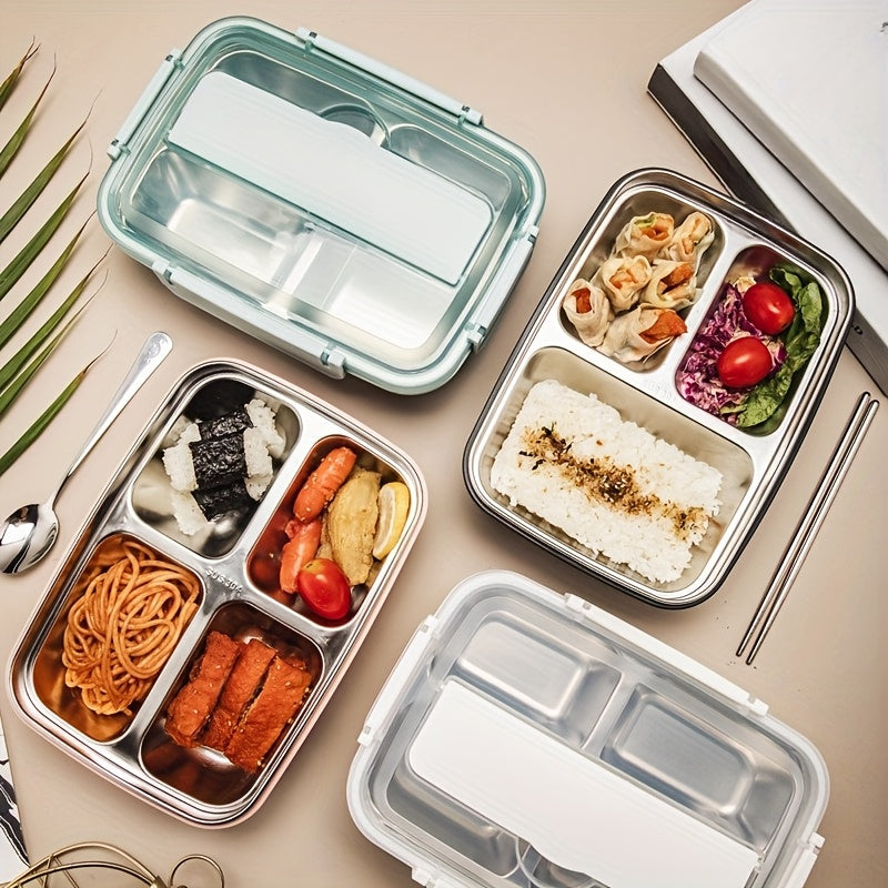 Leak-Proof Stainless Steel Bento Lunch Box with 3 Compartments - Durable & Easy to Clean - Perfect for School, Work & Travel