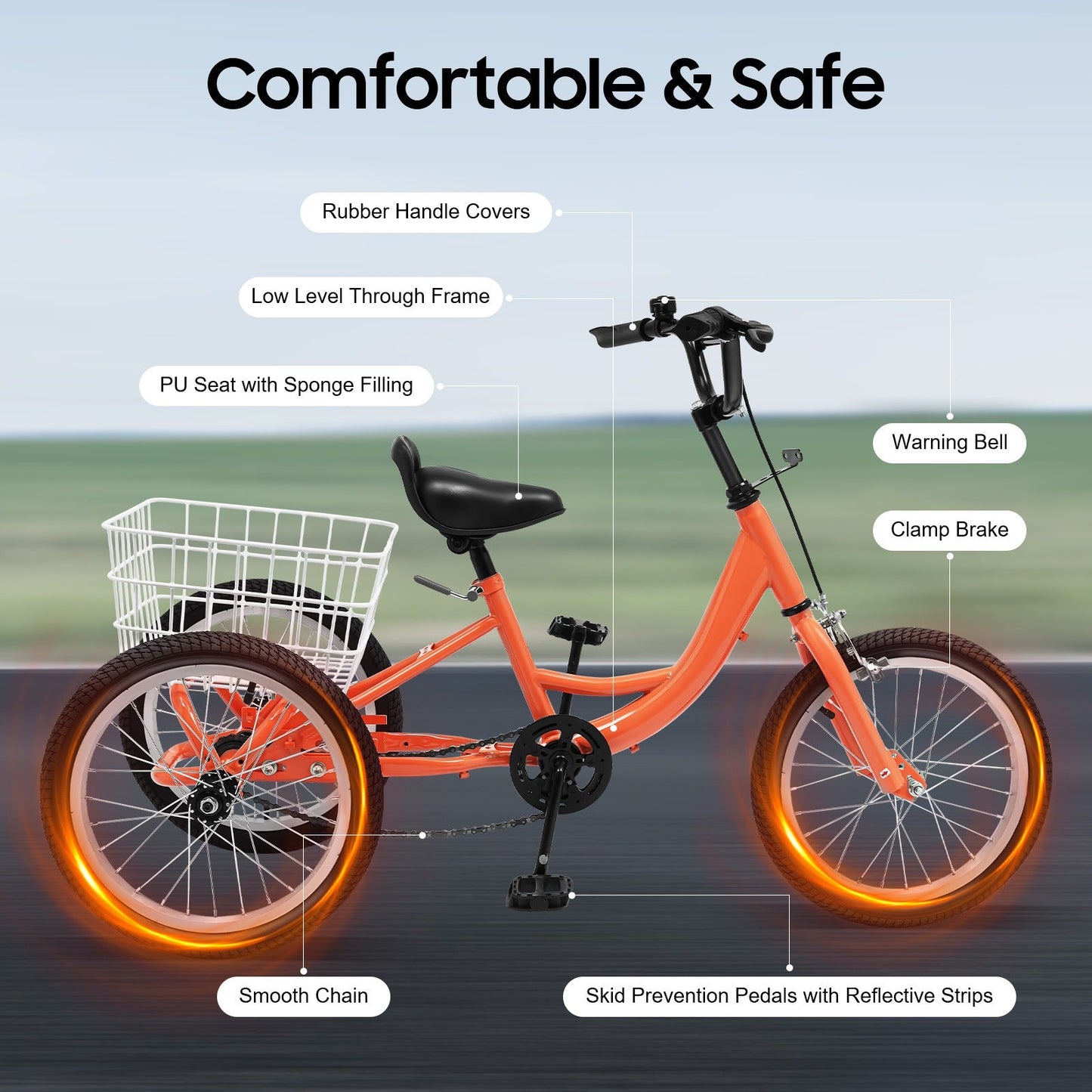 40.64cm Kids Tricycle with Adjustable Handlebar & Seat, Lightweight Steel Frame, Rear Basket, and Safety Features – Ideal for Outdoor Fun & Shopping
