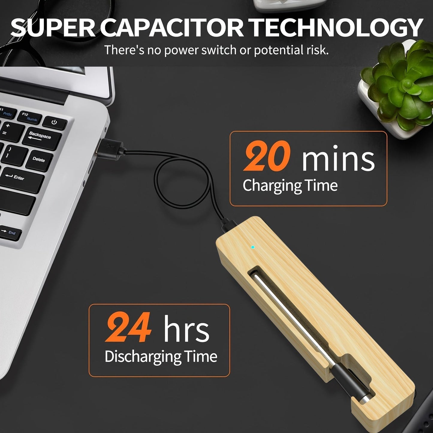 1pc Digital Meat Thermometer - USB Rechargeable, Stainless Steel