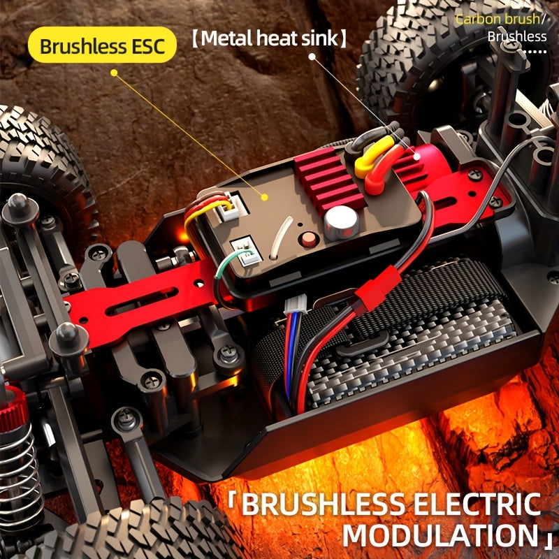 2025 Red Off-Road RC Toy Car - Brushless Motor, 55Km/h, Rechargeable, LED, Space Theme