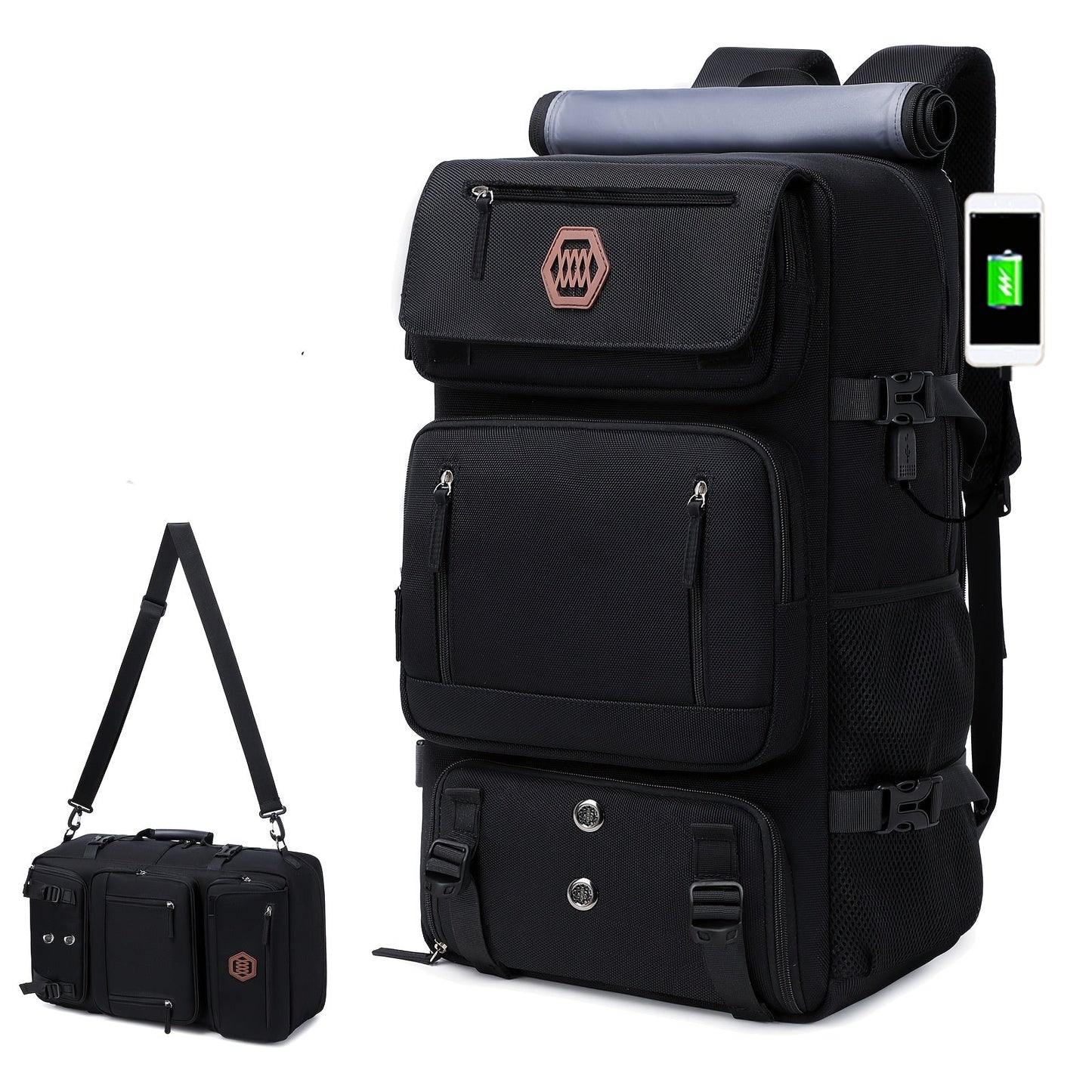 50L Large Capacity Travel Backpack with USB Charging - Unisex, Multi-Functional, Sports Style