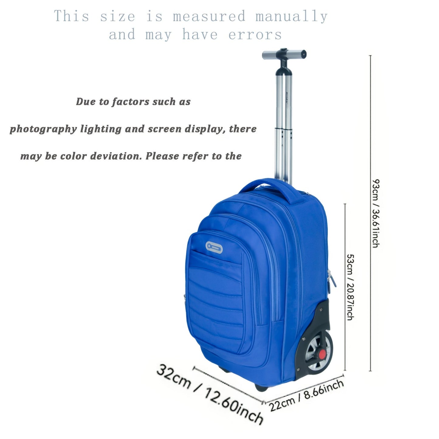 AODASI 20" Rolling Backpack with 16" Laptop Compartment, Telescopic Handle & In-Line Skate Wheels