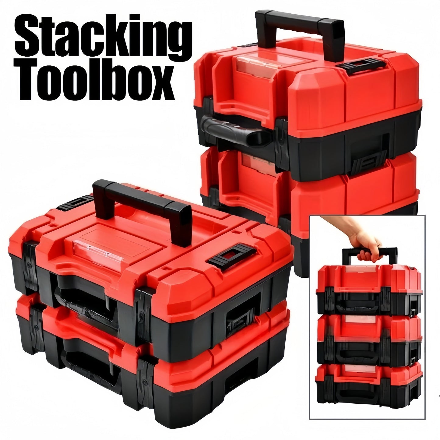 ITECHJOY Durable Plastic Toolbox - Stackable, Multi-Compartment Organizer for Electricians & Carpenters