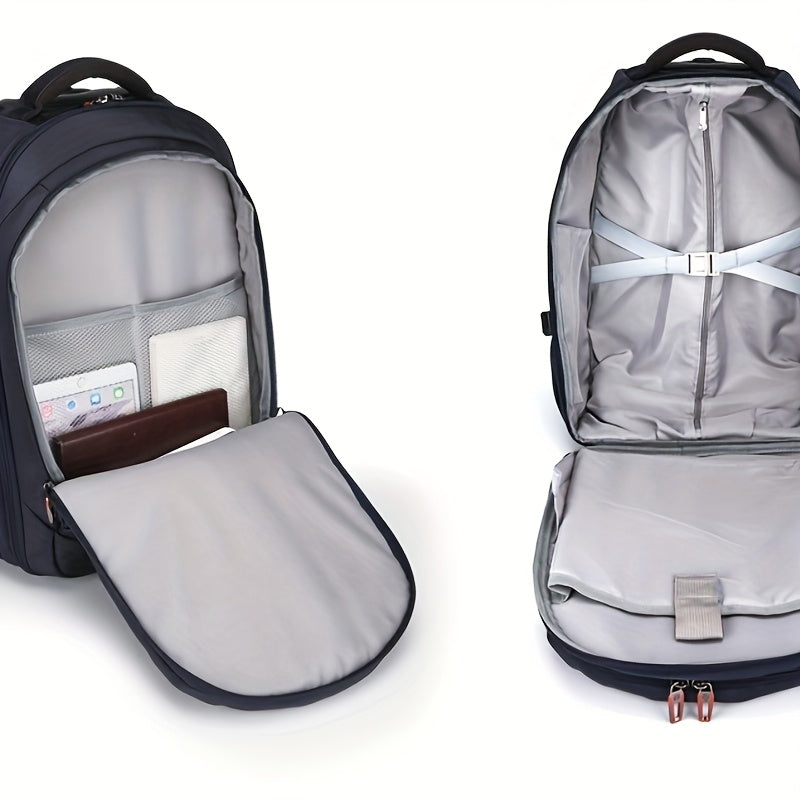 Black Oxford Fabric Convertible Backpack with Wheels - Business Travel & College Essential