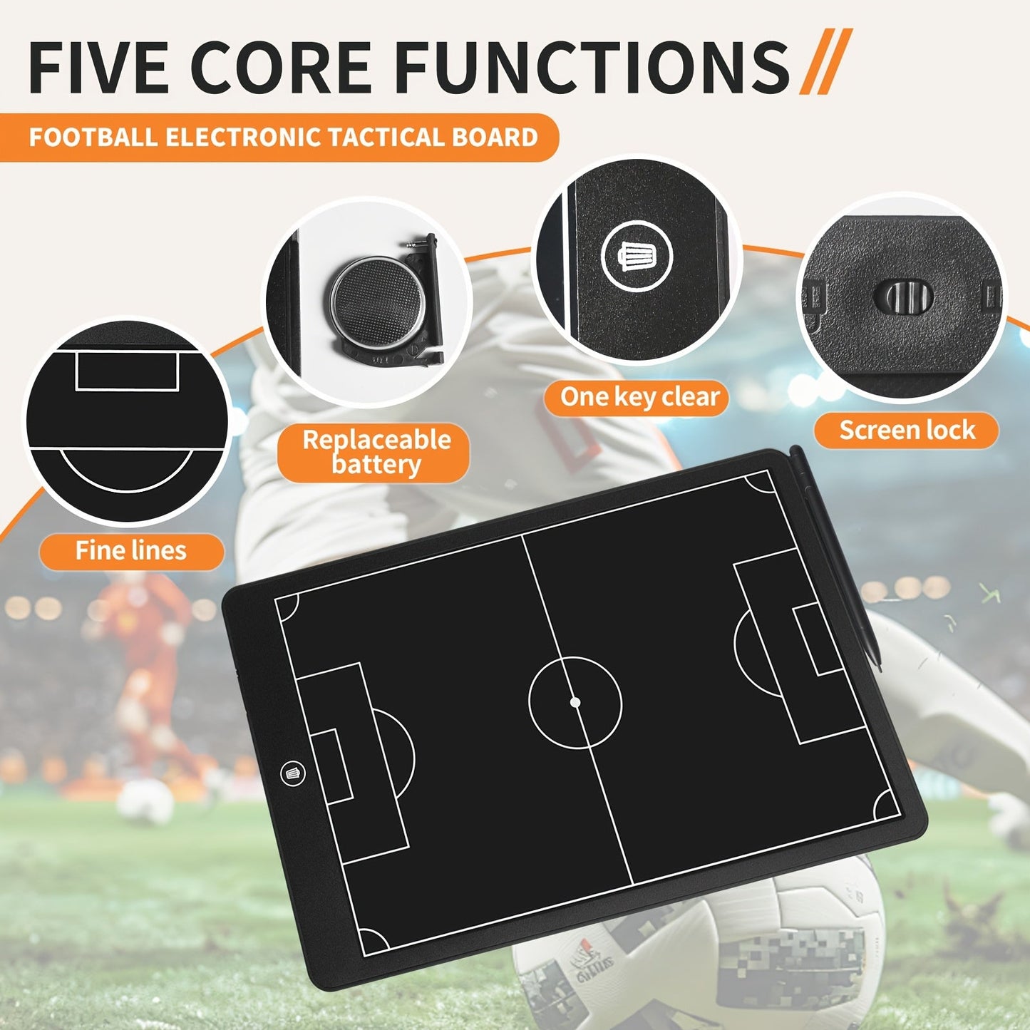 16-Inch Electronic Coach Tablet for Soccer & Basketball - Dual-Sided Field Layout