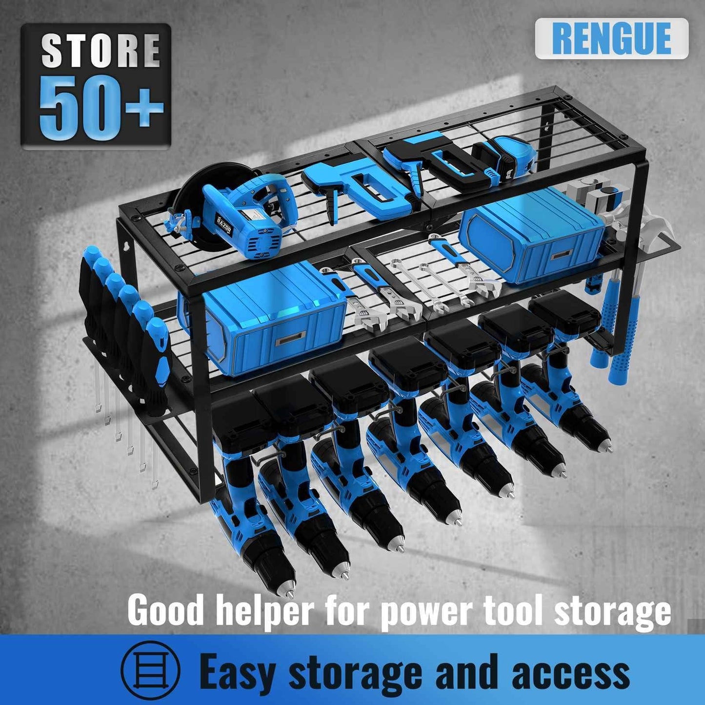 Heavy Duty Power Tool Organizer with Drill Holder & Charging Station - Ideal for Garage & Outdoor Use