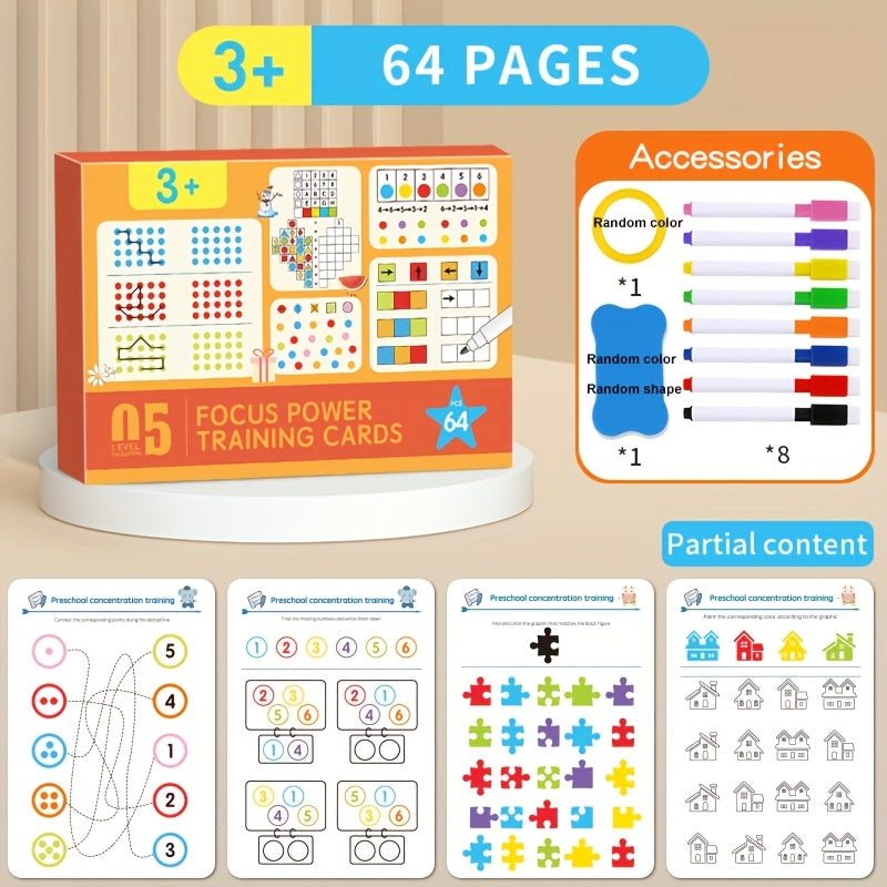 64-Page Reusable Kids Tracing Cards with Dry Erase Marker – Enhance Preschool Skills