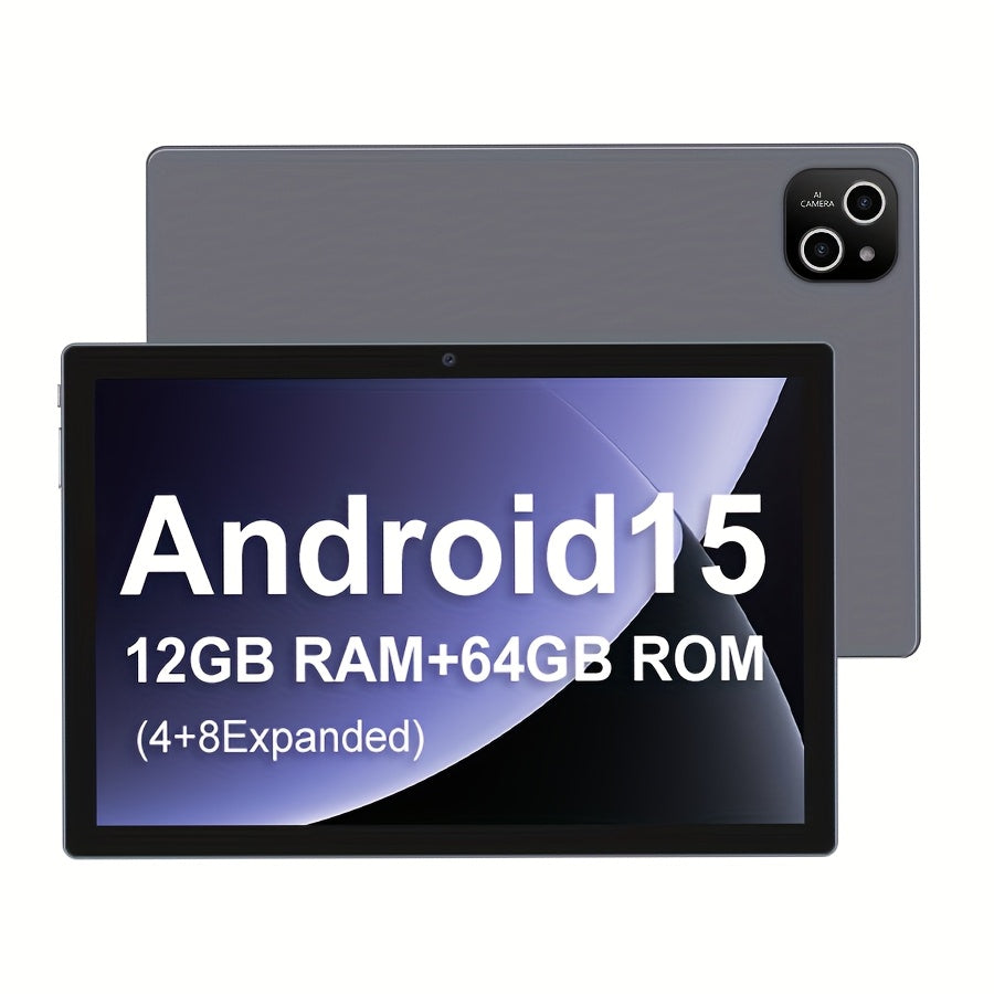 10.1-Inch Android Tablet with 8-Core Processor, 64GB ROM, 12GB RAM, 5MP Dual Cameras, and 5G WiFi 6