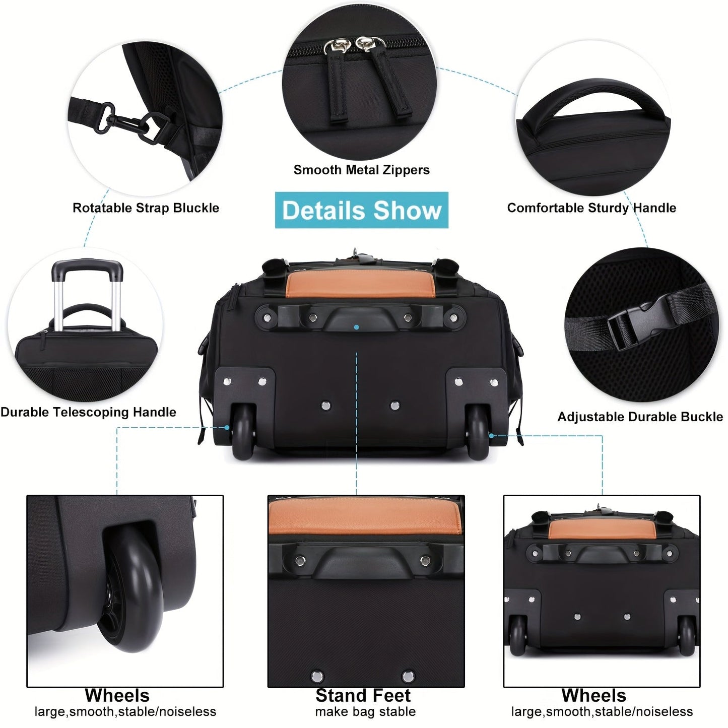 17-Inch Rolling Backpack with Wheels for Men | Beige & Black | Travel Laptop Bag with Shoe Compartment | Adjustable Straps | Multiple Pockets | School & Business