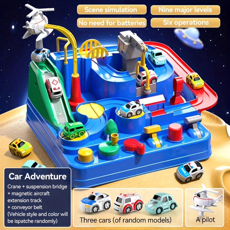 Adventure Track Playset with Magnetic Cars - Educational City Rescue Toy for Kids, Includes 3 Mini Vehicles, Perfect Gift for Boys & Girls