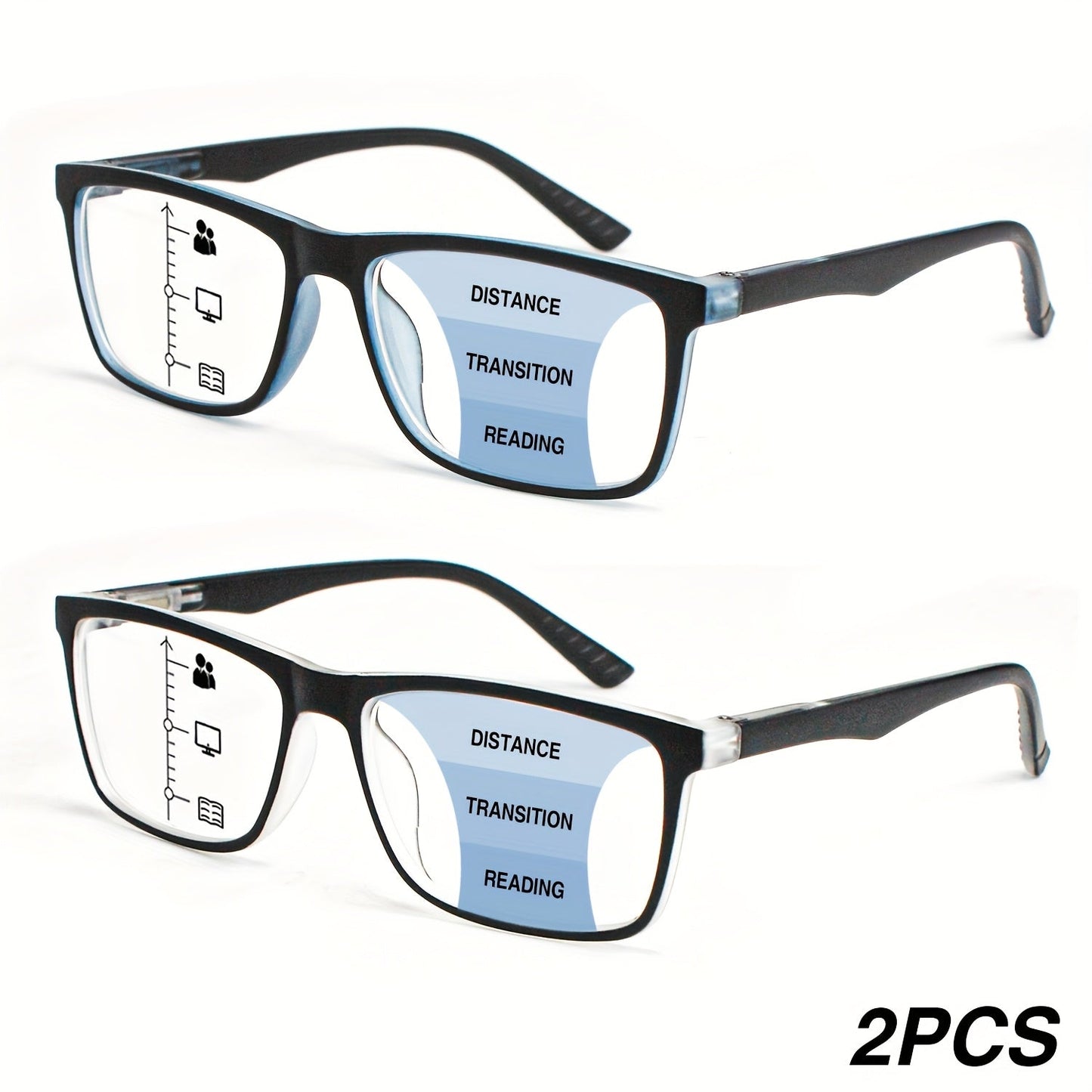 2pcs Classic Frame Multi-Focal Reading Glasses Combo - Progressive HD Lenses, Anti-Fatigue, Unisex Casual Business Style