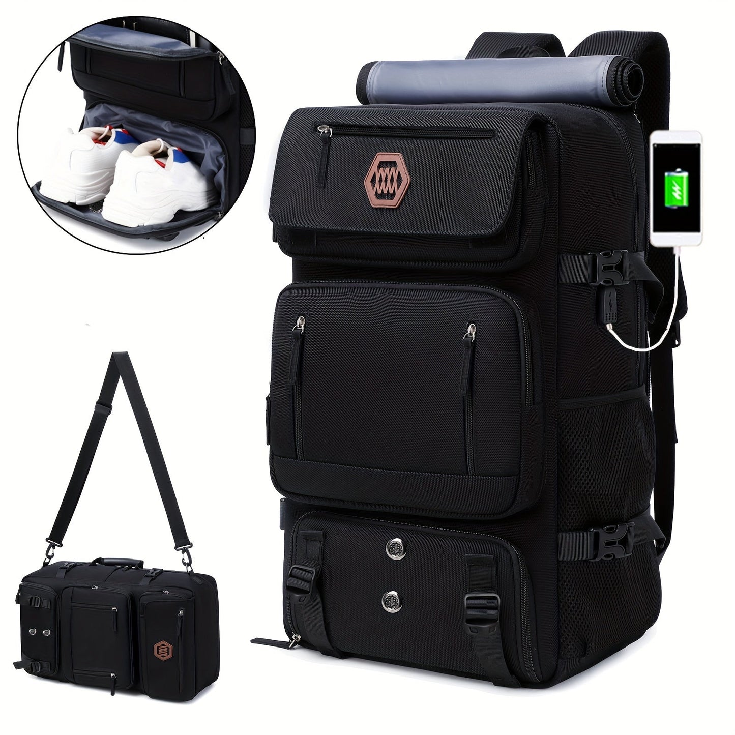 50L Large Capacity Travel Backpack with USB Charging - Unisex, Multi-Functional, Sports Style