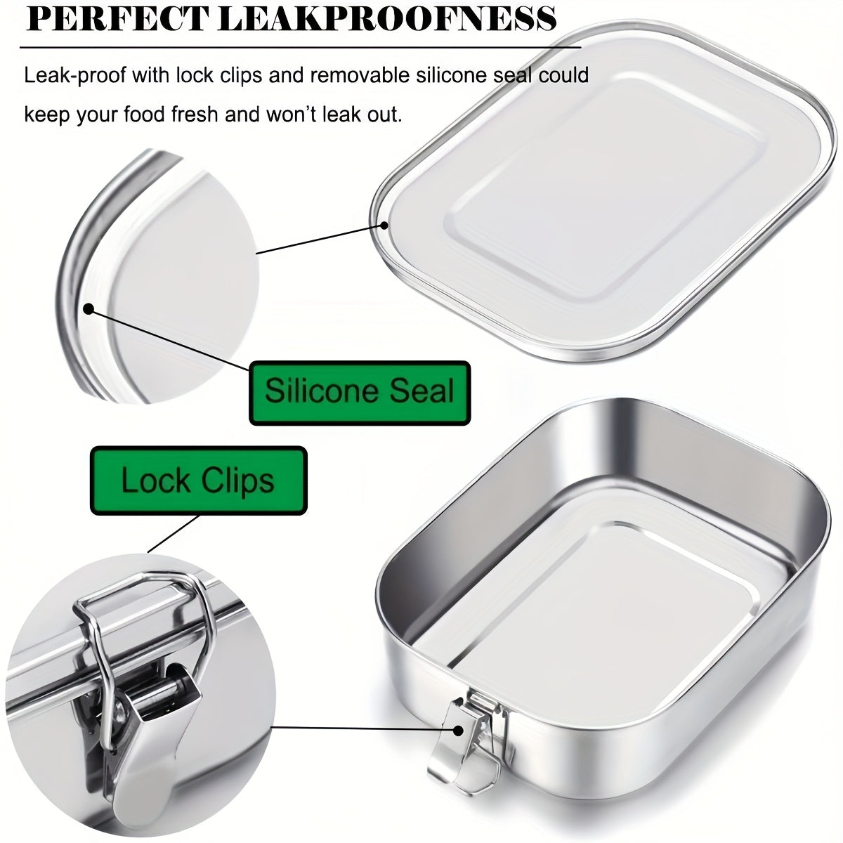 304 Stainless Steel Leak-Proof Lunch Box with Dividers - 1400ml/850ml, Oven & Refrigerator Safe