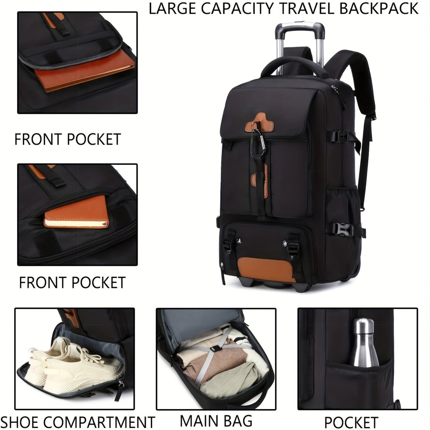 Durable 17-inch Travel Rolling Backpack with Laptop & Shoe Compartments | ENOSHI