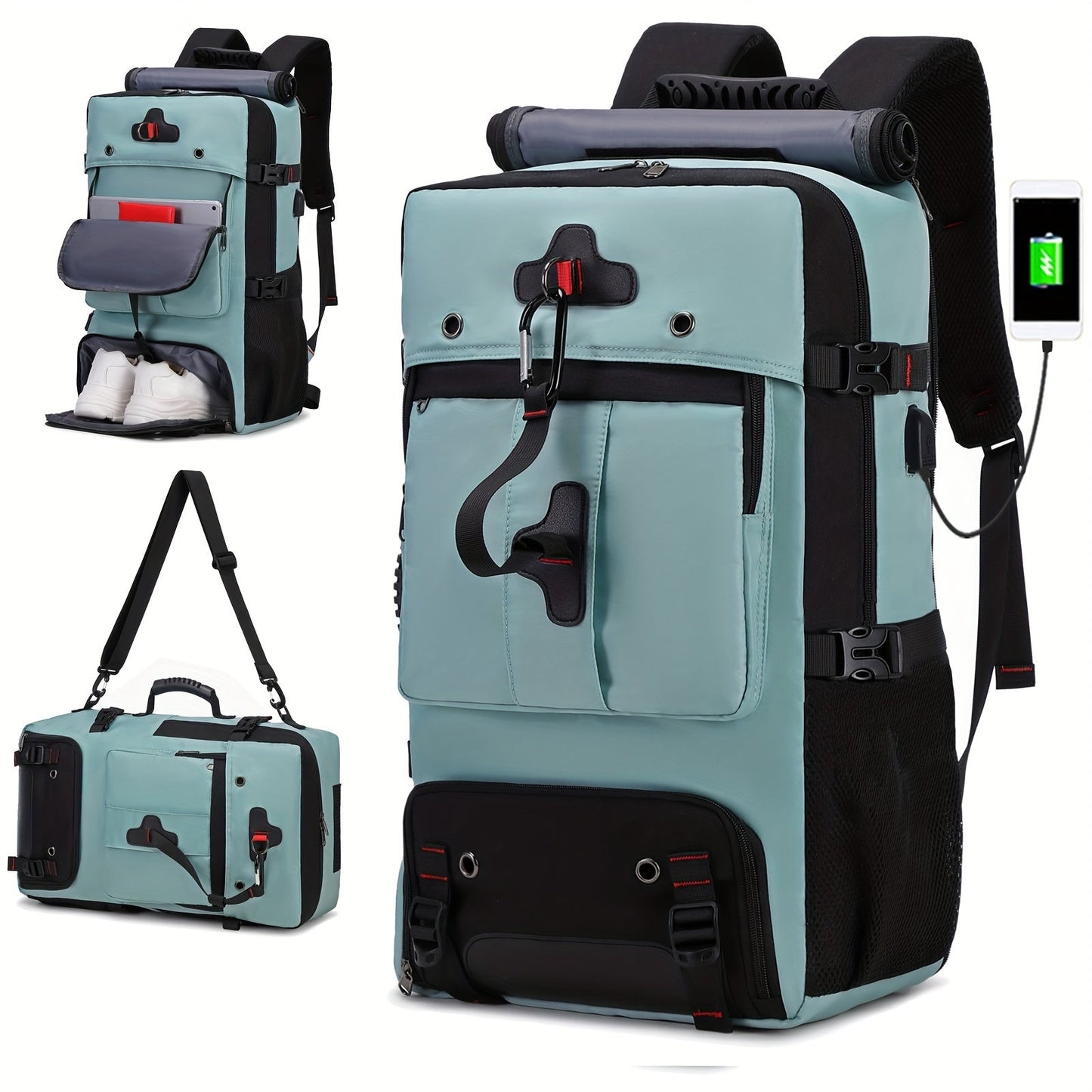 50L Large Capacity Hiking Backpack with Shoe Compartment - Convertible & Unisex
