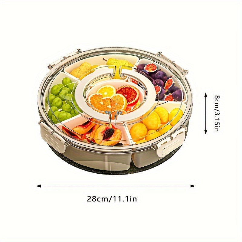 1pc Rotating Snack Tray with Lid | Round Plastic Food Storage Organizer | Ideal for Holidays & Parties