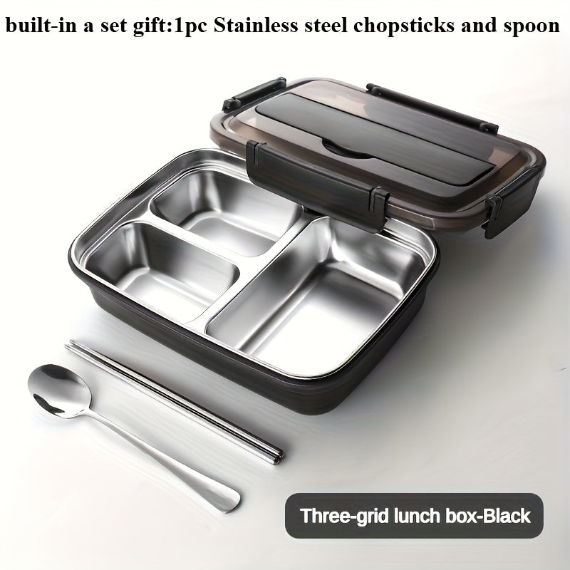 Leak-Proof Stainless Steel Bento Lunch Box with 3 Compartments - Durable & Easy to Clean - Perfect for School, Work & Travel