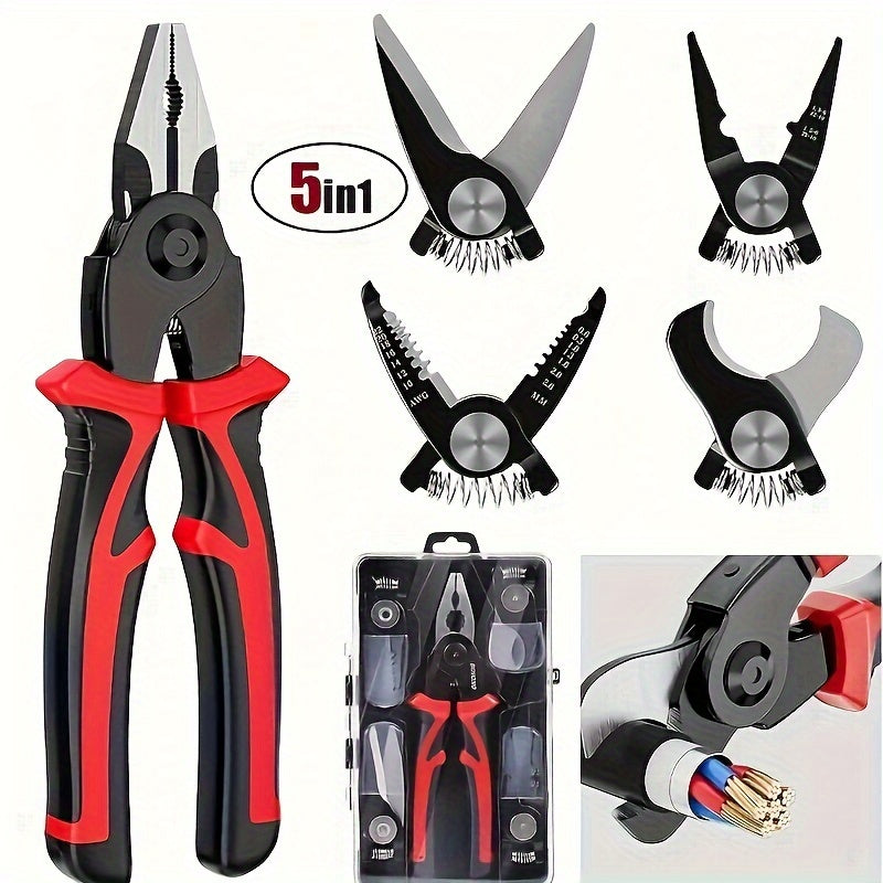 5-in-1 Multi-Purpose Pliers Set with Replaceable Heads for Electrical Maintenance