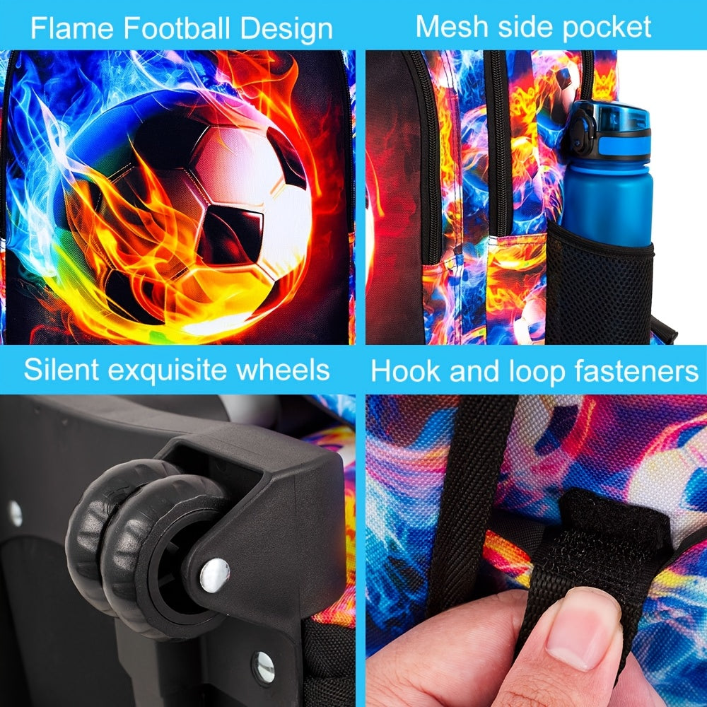 3pcs Lightning Soccer Rolling Backpack Set for Boys with Lunch Box and Pencil Case - CCJPX