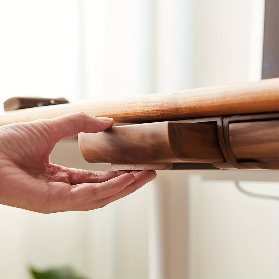 Walnut Bamboo Wood Under Desk Drawer Organizer - Self-Adhesive Slide-Out Pencil Holder